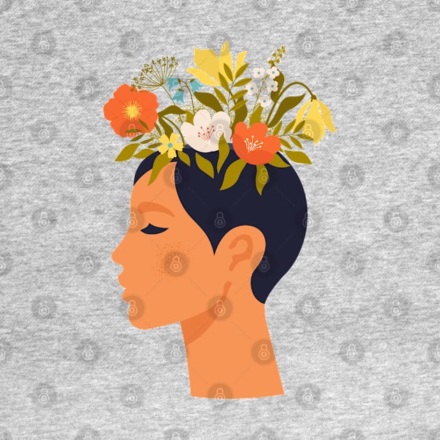 Woman with closed eyes and flowers on head by angelina_bambina